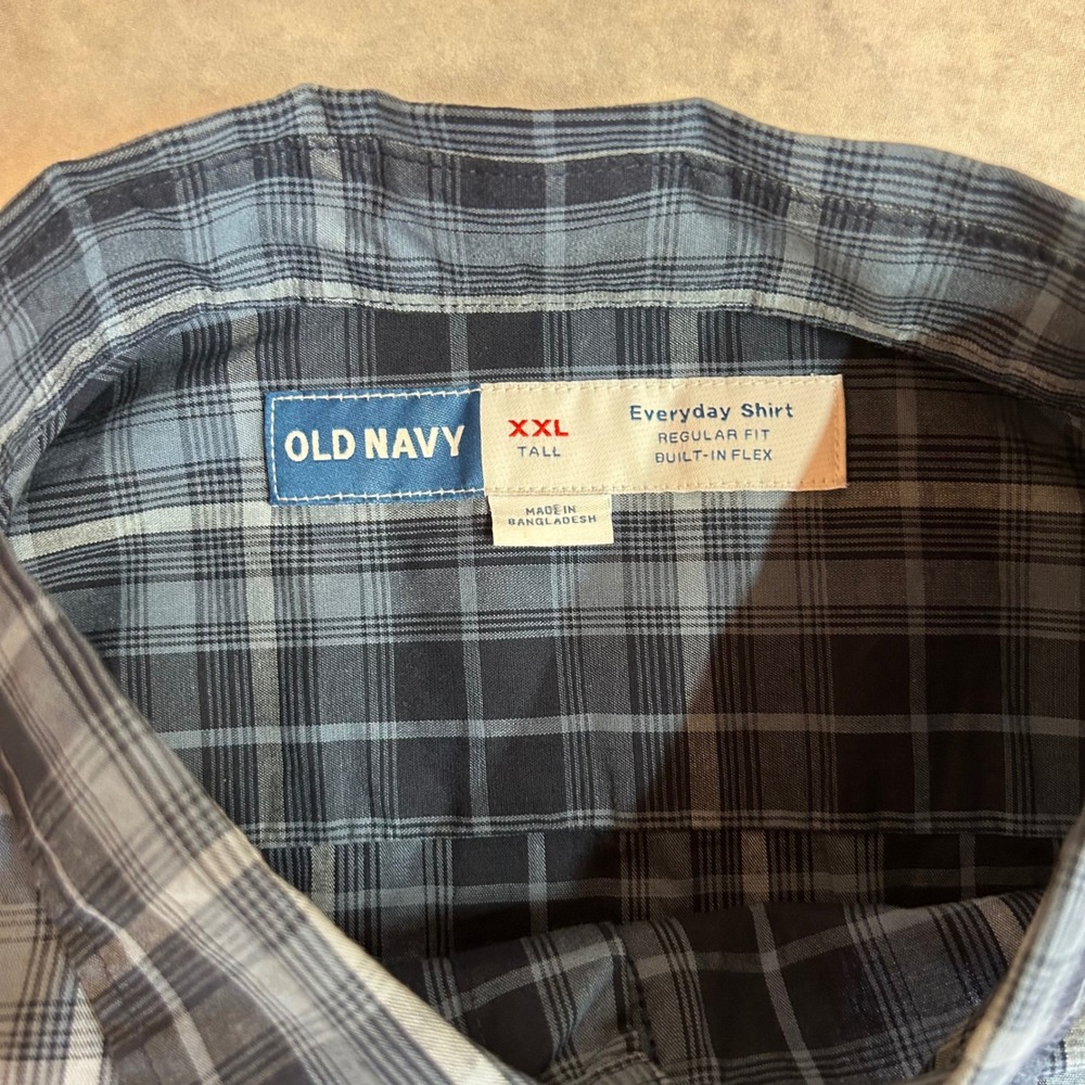 Old Navy Everyday Shirt XXL Tall Blue Plaid Regular Fit Built-In Flex Mens L/S - Picture 2 of 9